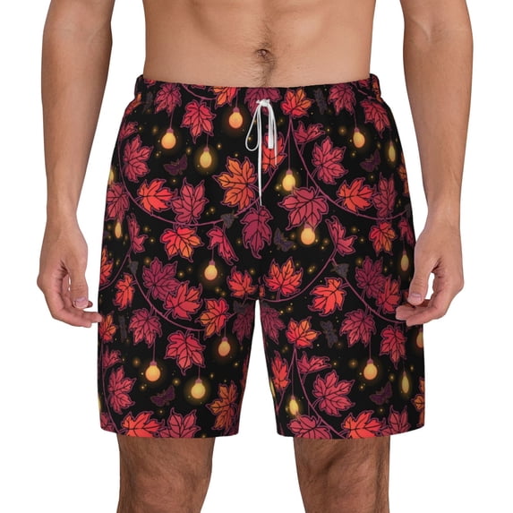 Lsque Mens Swim Trunks Beautiful Maple Leaf Lantern Pattern - Bathing Suit Compression Liner - Beach Swim Shorts Swimwear - (S-3XL) - Stretch Quick Dry -Small