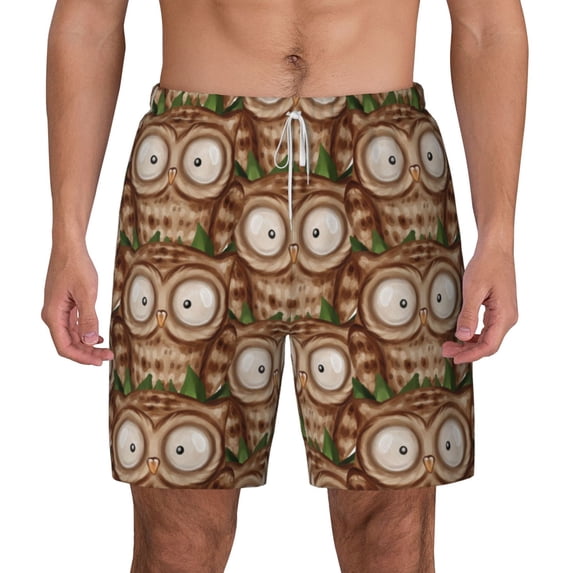 Lsque Mens Swim Trunks Beautiful Owl Pattern - Bathing Suit Compression Liner - Beach Swim Shorts Swimwear - (S-3XL) - Stretch Quick Dry -X-Large