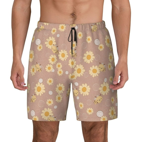 Lsque Mens Swim Trunks Bee Gnome Pattern - Bathing Suit Compression Liner - Beach Swim Shorts Swimwear - (S-3XL) - Stretch Quick Dry -XX-Large