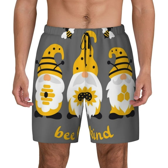 Lsque Mens Swim Trunks Bee Kind Pattern - Bathing Suit Compression Liner - Beach Swim Shorts Swimwear - (S-3XL) - Stretch Quick Dry -Small