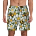 thumbnail image 1 of Lsque Mens Swim Trunks Bees and Flower Pattern - Bathing Suit Compression Liner - Beach Swim Shorts Swimwear - (S-3XL) - Stretch Quick Dry -Large, 1 of 9