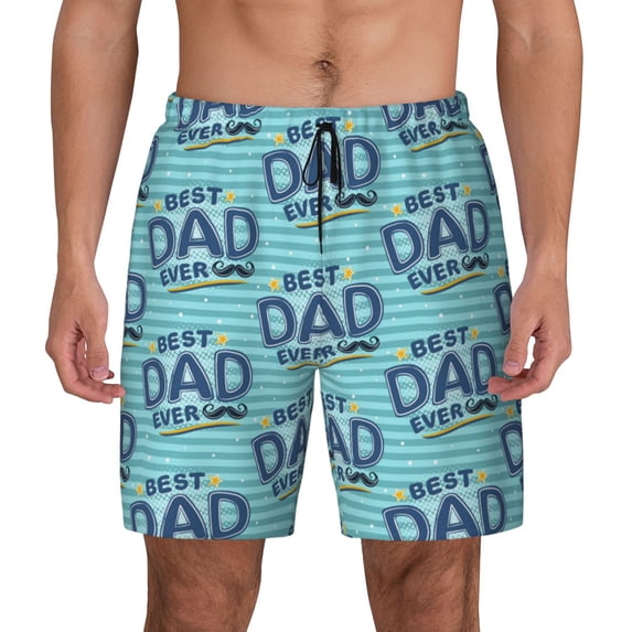 Lsque Mens Swim Trunks Best Dad Ever Pattern - Bathing Suit Compression Liner - Beach Swim Shorts Swimwear - (S-3XL) - Stretch Quick Dry -Large