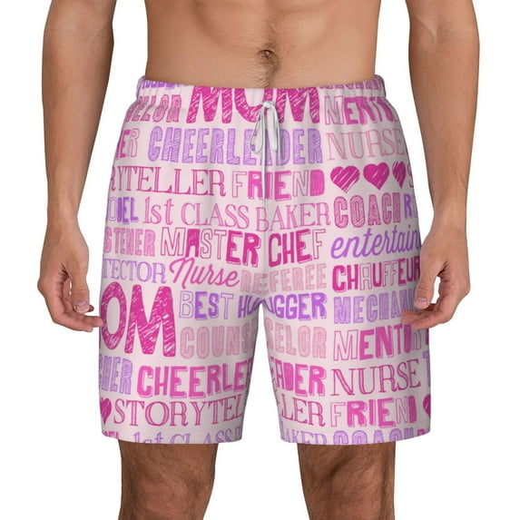 Lsque Mens Swim Trunks Best Mom ever Pattern - Bathing Suit Compression Liner - Beach Swim Shorts Swimwear - (S-3XL) - Stretch Quick Dry -Large