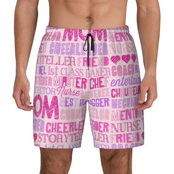 Lsque Mens Swim Trunks Best Mom ever Pattern - Bathing Suit Compression Liner - Beach Swim Shorts Swimwear - (S-3XL) - Stretch Quick Dry -XX-Large