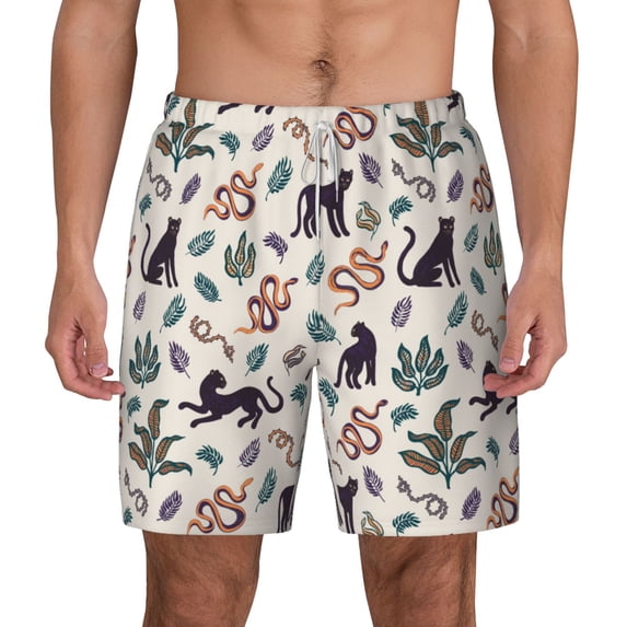 Lsque Mens Swim Trunks Black Cat And Snake Pattern - Bathing Suit Compression Liner - Beach Swim Shorts Swimwear - (S-3XL) - Stretch Quick Dry -XX-Large