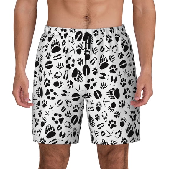 Lsque Mens Swim Trunks Black Footprints Pattern - Bathing Suit Compression Liner - Beach Swim Shorts Swimwear - (S-3XL) - Stretch Quick Dry -Small