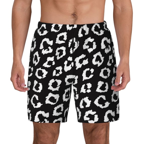 Lsque Mens Swim Trunks Black Leopard Pattern - Bathing Suit Compression Liner - Beach Swim Shorts Swimwear - (S-3XL) - Stretch Quick Dry -