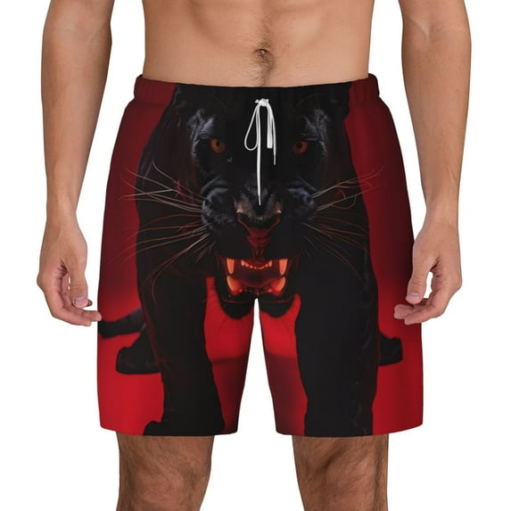 Lsque Mens Swim Trunks Black Panther Red Background Pattern - Bathing Suit Compression Liner - Beach Swim Shorts Swimwear - (S-3XL) - Stretch Quick Dry -Small