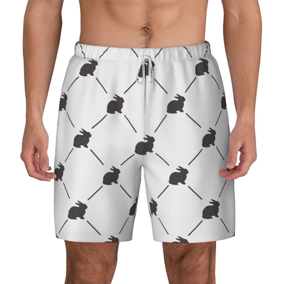 Lsque Mens Swim Trunks Black Rabbit Pattern - Bathing Suit Compression Liner - Beach Swim Shorts Swimwear - (S-3XL) - Stretch Quick Dry -XX-Large