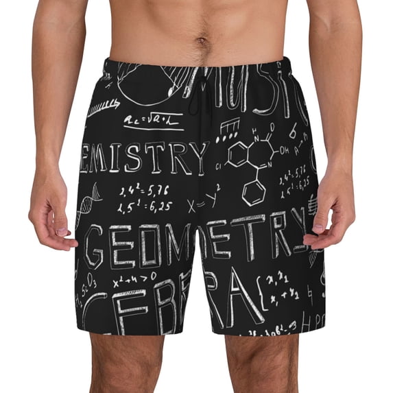 Lsque Mens Swim Trunks Black Scientific Pattern - Bathing Suit Compression Liner - Beach Swim Shorts Swimwear - (S-3XL) - Stretch Quick Dry -XX-Large