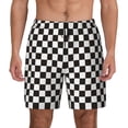 thumbnail image 1 of Lsque Mens Swim Trunks Black and White Checkerboard Pattern - Bathing Suit Compression Liner - Beach Swim Shorts Swimwear - (S-3XL) - Stretch Quick Dry -Large, 1 of 9