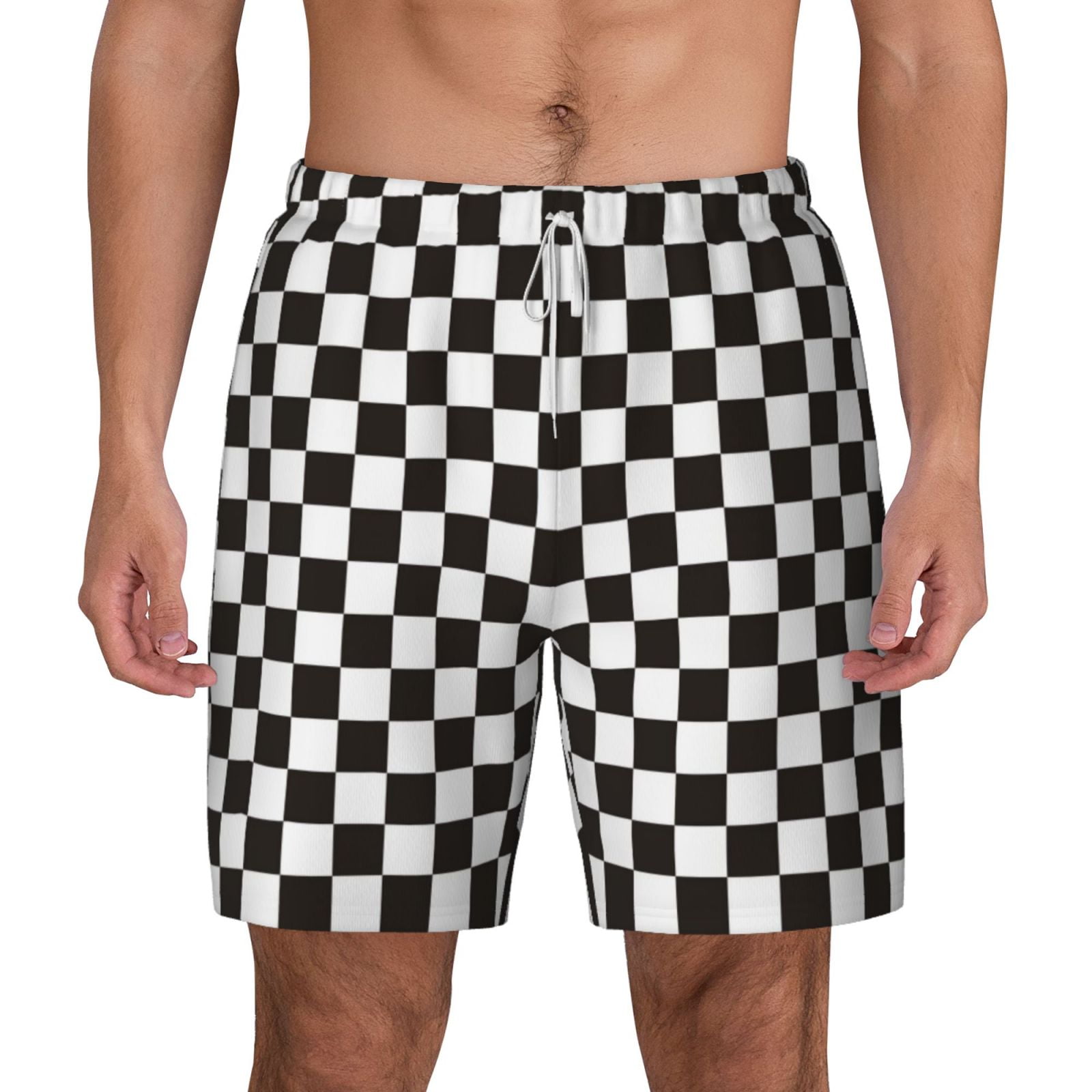 Lsque Mens Swim Trunks Black and White Checkerboard Pattern Bathing