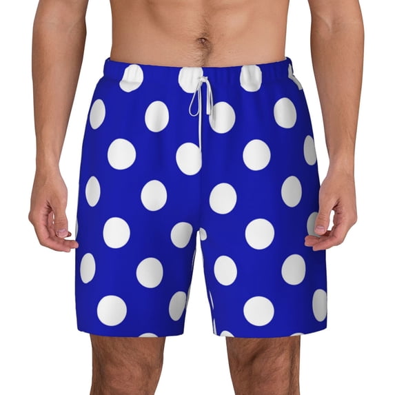 Lsque Mens Swim Trunks Blue And White Polka Dot Pattern - Bathing Suit Compression Liner - Beach Swim Shorts Swimwear - (S-3XL) - Stretch Quick Dry -3X-Large