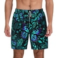 thumbnail image 1 of Lsque Mens Swim Trunks Blue Floral with Butterflies Pattern - Bathing Suit Compression Liner - Beach Swim Shorts Swimwear - (S-3XL) - Stretch Quick Dry -Large, 1 of 9