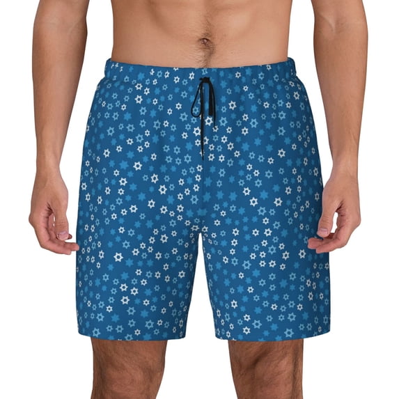 Lsque Mens Swim Trunks Blue Star Print Pattern - Bathing Suit Compression Liner - Beach Swim Shorts Swimwear - (S-3XL) - Stretch Quick Dry -Medium