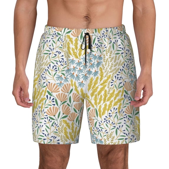 Lsque Mens Swim Trunks Boho Pattern - Bathing Suit Compression Liner - Beach Swim Shorts Swimwear - (S-3XL) - Stretch Quick Dry -Medium