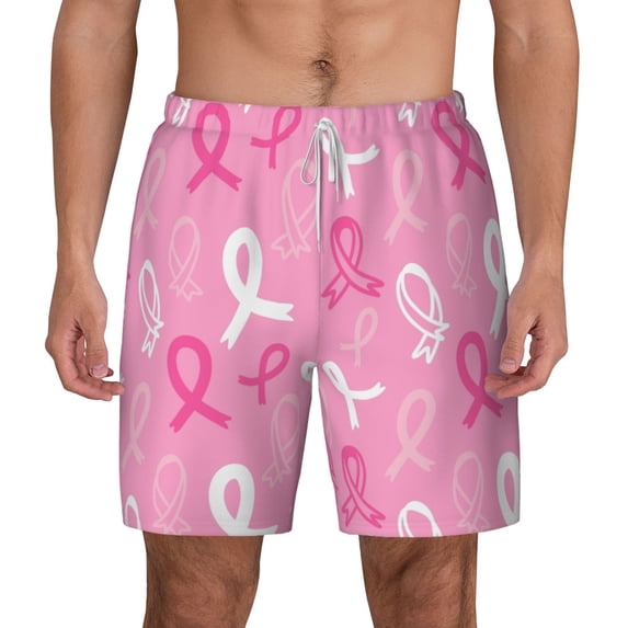 Lsque Mens Swim Trunks Breast Cancer Awareness (3) Pattern - Bathing Suit Compression Liner - Beach Swim Shorts Swimwear - (S-3XL) - Stretch Quick Dry -Large