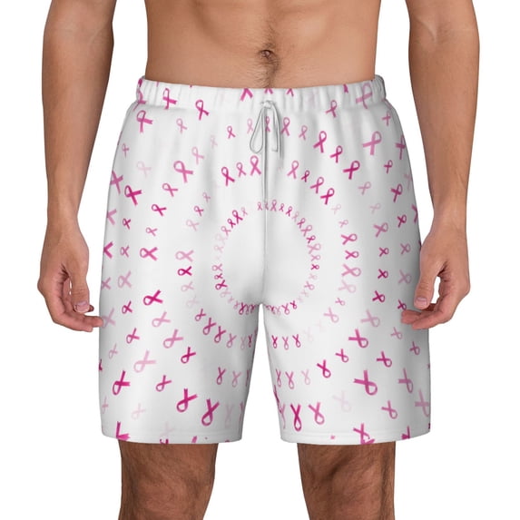 Lsque Mens Swim Trunks Breast Cancer Awareness (4) Pattern - Bathing Suit Compression Liner - Beach Swim Shorts Swimwear - (S-3XL) - Stretch Quick Dry -Medium