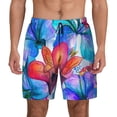 thumbnail image 1 of Lsque Mens Swim Trunks Bright Flowers Pattern - Bathing Suit Compression Liner - Beach Swim Shorts Swimwear - (S-3XL) - Stretch Quick Dry -Large, 1 of 9