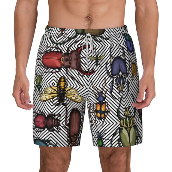 Lsque Mens Swim Trunks Bright Insects Pattern - Bathing Suit Compression Liner - Beach Swim Shorts Swimwear - (S-3XL) - Stretch Quick Dry -XX-Large