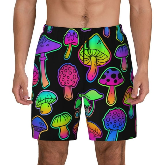 Lsque Mens Swim Trunks Bright Mushrooms Pattern - Bathing Suit Compression Liner - Beach Swim Shorts Swimwear - (S-3XL) - Stretch Quick Dry -3X-Large