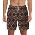 thumbnail image 1 of Lsque Mens Swim Trunks Brown Gold Grid Pattern - Bathing Suit Compression Liner - Beach Swim Shorts Swimwear - (S-3XL) - Stretch Quick Dry -X-Large, 1 of 9