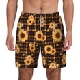 thumbnail image 1 of Lsque Mens Swim Trunks Brown Plaid Sunflower Pattern - Bathing Suit Compression Liner - Beach Swim Shorts Swimwear - (S-3XL) - Stretch Quick Dry -XX-Large, 1 of 9