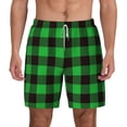 thumbnail image 1 of Lsque Mens Swim Trunks Buffalo Plaid Green Black Pattern - Bathing Suit Compression Liner - Beach Swim Shorts Swimwear - (S-3XL) - Stretch Quick Dry -3X-Large, 1 of 9