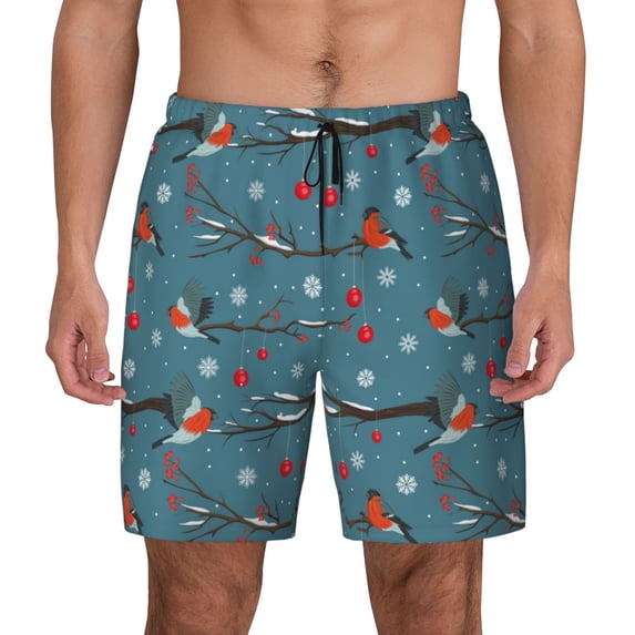 Lsque Mens Swim Trunks Bullfinches Branches And Balls Pattern - Bathing Suit Compression Liner - Beach Swim Shorts Swimwear - (S-3XL) - Stretch Quick Dry -XX-Large