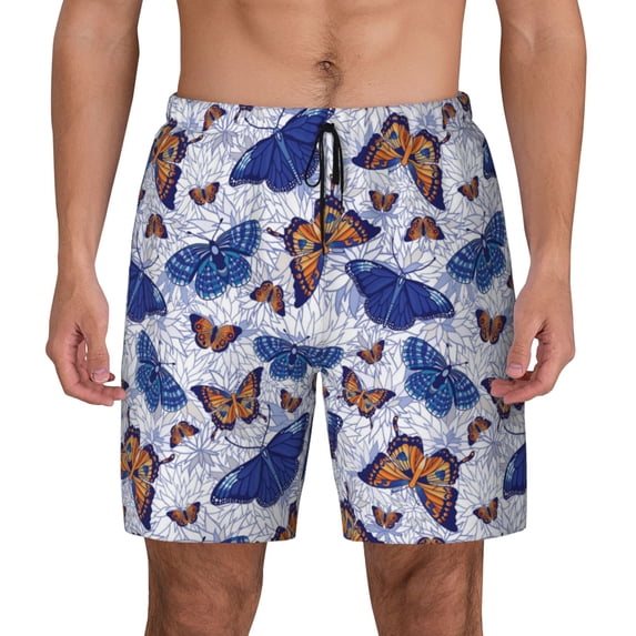 Lsque Mens Swim Trunks Butterflies1 Pattern - Bathing Suit Compression Liner - Beach Swim Shorts Swimwear - (S-3XL) - Stretch Quick Dry -Large