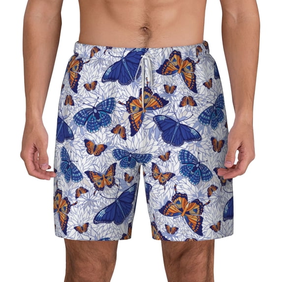 Lsque Mens Swim Trunks Butterflies1 Pattern - Bathing Suit Compression Liner - Beach Swim Shorts Swimwear - (S-3XL) - Stretch Quick Dry -Medium