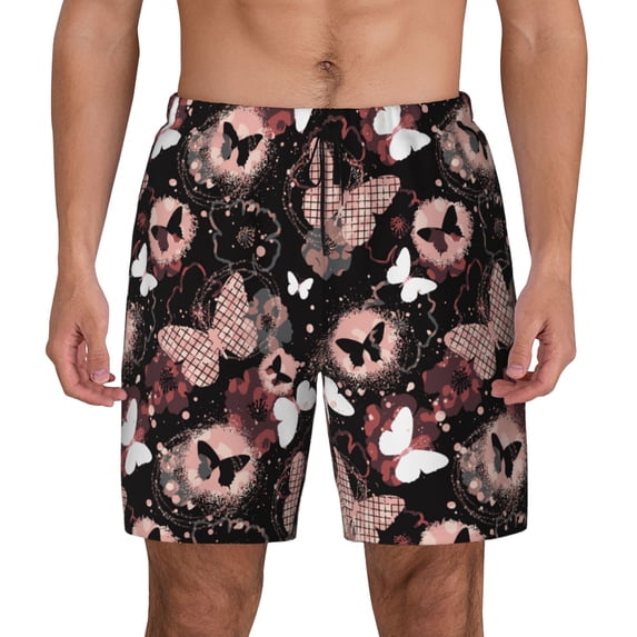 Lsque Mens Swim Trunks Butterfly Pattern - Bathing Suit Compression Liner - Beach Swim Shorts Swimwear - (S-3XL) - Stretch Quick Dry -Medium