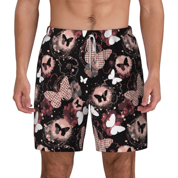 Lsque Mens Swim Trunks Butterfly Pattern - Bathing Suit Compression Liner - Beach Swim Shorts Swimwear - (S-3XL) - Stretch Quick Dry -Medium
