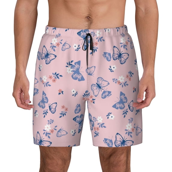 Lsque Mens Swim Trunks Butterfly Pattern - Bathing Suit Compression Liner - Beach Swim Shorts Swimwear - (S-3XL) - Stretch Quick Dry -Small