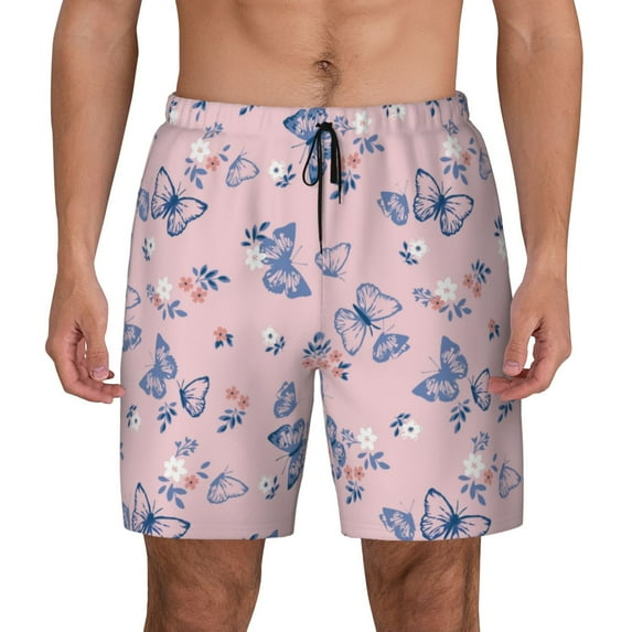 Lsque Mens Swim Trunks Butterfly Pattern - Bathing Suit Compression Liner - Beach Swim Shorts Swimwear - (S-3XL) - Stretch Quick Dry -Small