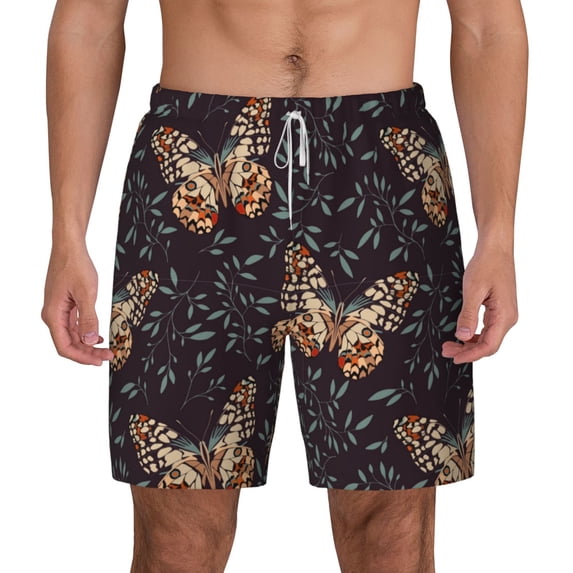 Lsque Mens Swim Trunks Butterfly1 Pattern - Bathing Suit Compression Liner - Beach Swim Shorts Swimwear - (S-3XL) - Stretch Quick Dry -Large