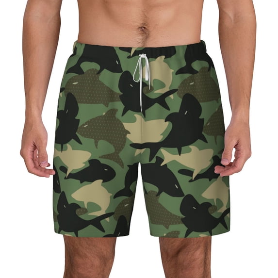 Lsque Mens Swim Trunks Camouflage Shark Pattern - Bathing Suit Compression Liner - Beach Swim Shorts Swimwear - (S-3XL) - Stretch Quick Dry -3X-Large