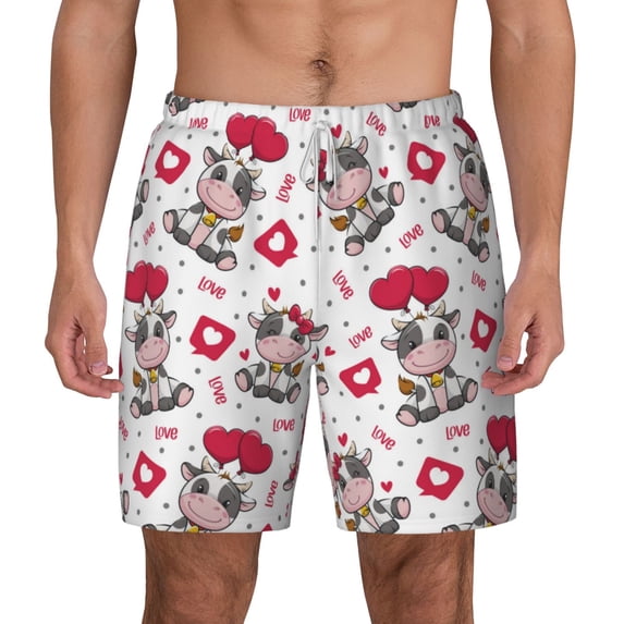 Lsque Mens Swim Trunks Caring Cow Pattern - Bathing Suit Compression Liner - Beach Swim Shorts Swimwear - (S-3XL) - Stretch Quick Dry -XX-Large