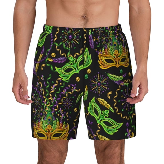 Lsque Mens Swim Trunks Carnival Mardi Gras3 Pattern - Bathing Suit Compression Liner - Beach Swim Shorts Swimwear - (S-3XL) - Stretch Quick Dry -X-Large