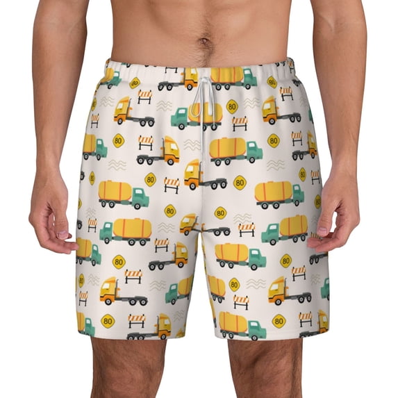 Lsque Mens Swim Trunks Cars Pattern - Bathing Suit Compression Liner - Beach Swim Shorts Swimwear - (S-3XL) - Stretch Quick Dry -3X-Large