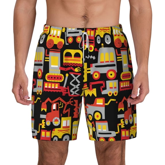 Lsque Mens Swim Trunks Cars Pattern - Bathing Suit Compression Liner - Beach Swim Shorts Swimwear - (S-3XL) - Stretch Quick Dry -Large