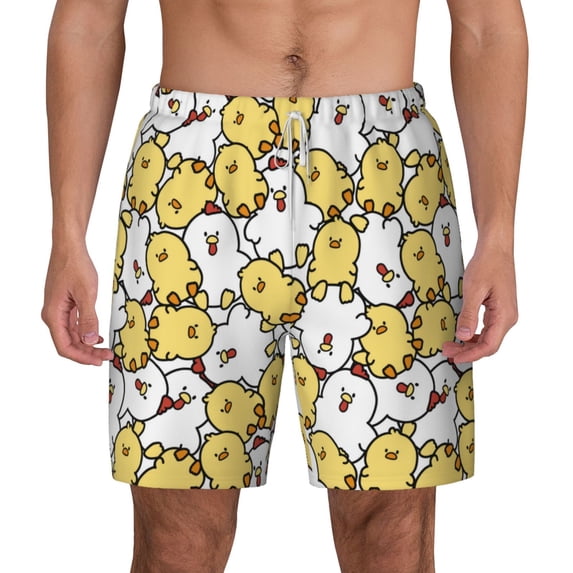 Lsque Mens Swim Trunks Cartoon Chicken Pattern - Bathing Suit Compression Liner - Beach Swim Shorts Swimwear - (S-3XL) - Stretch Quick Dry -Medium