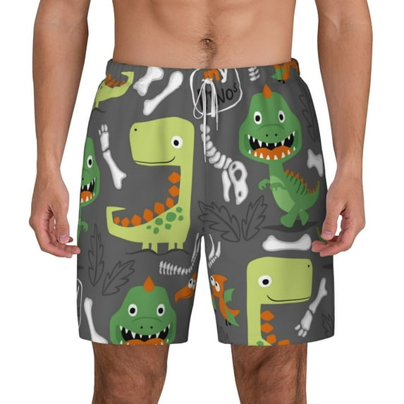 Lsque Mens Swim Trunks Cartoon Dinosaurs Pattern - Bathing Suit Compression Liner - Beach Swim Shorts Swimwear - (S-3XL) - Stretch Quick Dry -Small