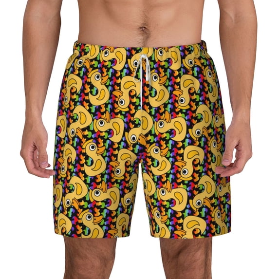 Lsque Mens Swim Trunks Cartoon Ducks Pattern - Bathing Suit Compression Liner - Beach Swim Shorts Swimwear - (S-3XL) - Stretch Quick Dry -3X-Large