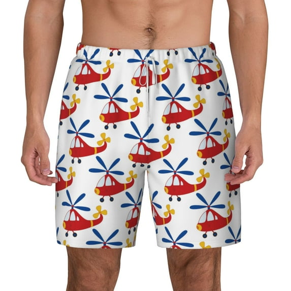 Lsque Mens Swim Trunks Cartoon Helicopter Pattern - Bathing Suit Compression Liner - Beach Swim Shorts Swimwear - (S-3XL) - Stretch Quick Dry -Large