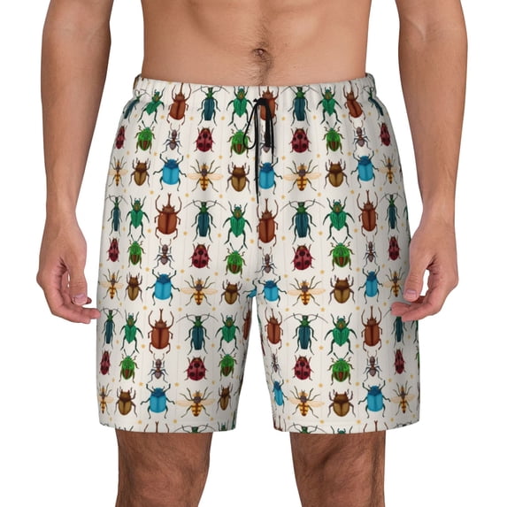 Lsque Mens Swim Trunks Cartoon Insects Pattern - Bathing Suit Compression Liner - Beach Swim Shorts Swimwear - (S-3XL) - Stretch Quick Dry -3X-Large