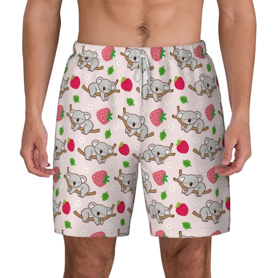 Lsque Mens Swim Trunks Cartoon Koala Bear Pattern - Bathing Suit Compression Liner - Beach Swim Shorts Swimwear - (S-3XL) - Stretch Quick Dry -Medium
