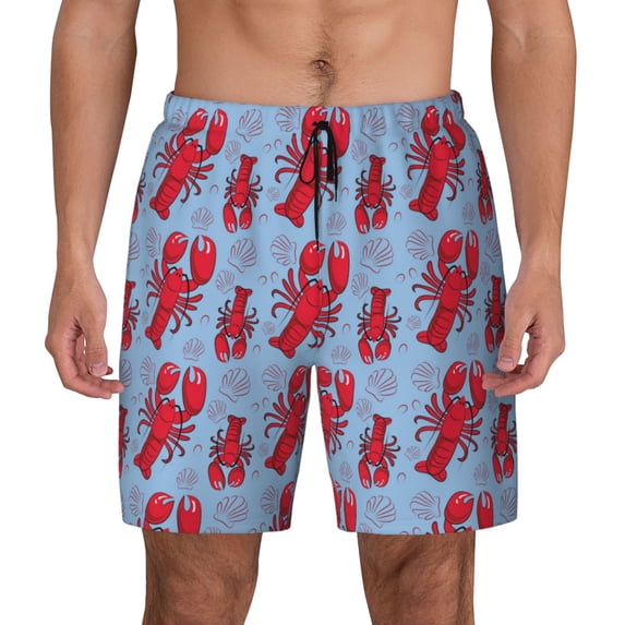 Lsque Mens Swim Trunks Cartoon Lobsters 2 Pattern - Bathing Suit Compression Liner - Beach Swim Shorts Swimwear - (S-3XL) - Stretch Quick Dry -X-Large