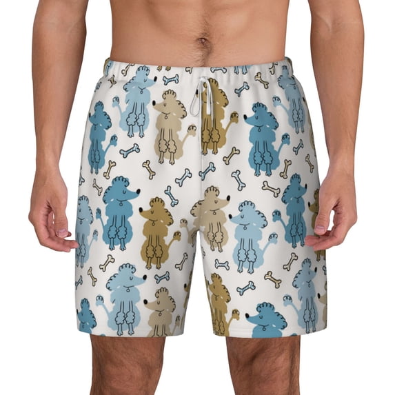Lsque Mens Swim Trunks Cartoon Poodle Dog Pattern - Bathing Suit Compression Liner - Beach Swim Shorts Swimwear - (S-3XL) - Stretch Quick Dry -X-Large
