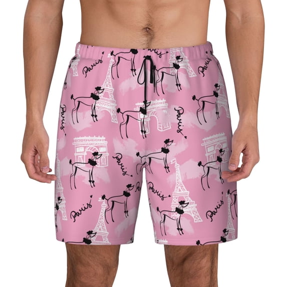 Lsque Mens Swim Trunks Cartoon Poodle Dog Pattern - Bathing Suit Compression Liner - Beach Swim Shorts Swimwear - (S-3XL) - Stretch Quick Dry -Medium